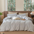 MooMee Striped Duvet Cover Set 100% Washed Cotton Linen Like Textured Breathable Durable Soft Comfy (Cornflower Blue White Pinstripes, Alaska King 132"x120")