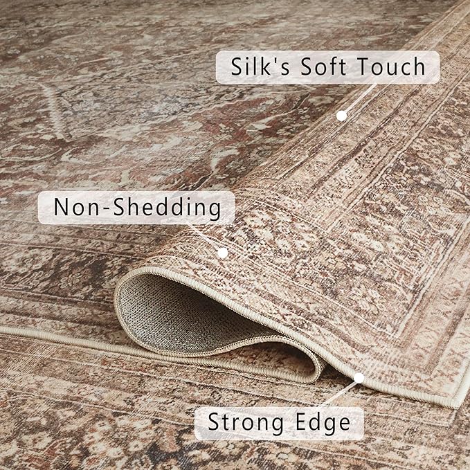 vivorug 3x5 Rug, Small Area Rug for Living Room, Bedroom, Kitchen, Machine Washable Non-Slip Throw Rug, Vintage Carpet for Entryway Nursery Coffee Table - Durable (Earth Tone)