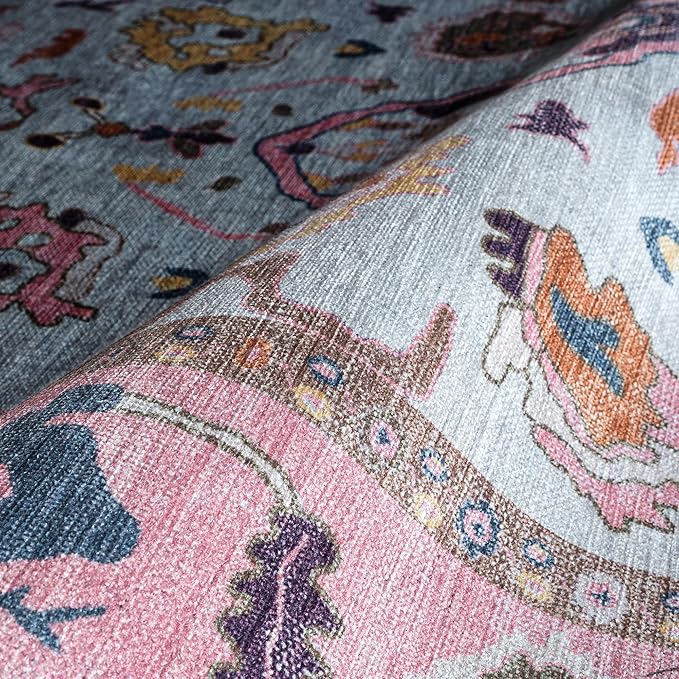 Fame Rugs Pink Beige Modern Oushak Rug 3x5, Washable Vintage Turkish Colorful Oriental Antique Inspired Foldable Small Area Rugs, Luxury Living Room Bedroom (390PP, 2'6" x 5')