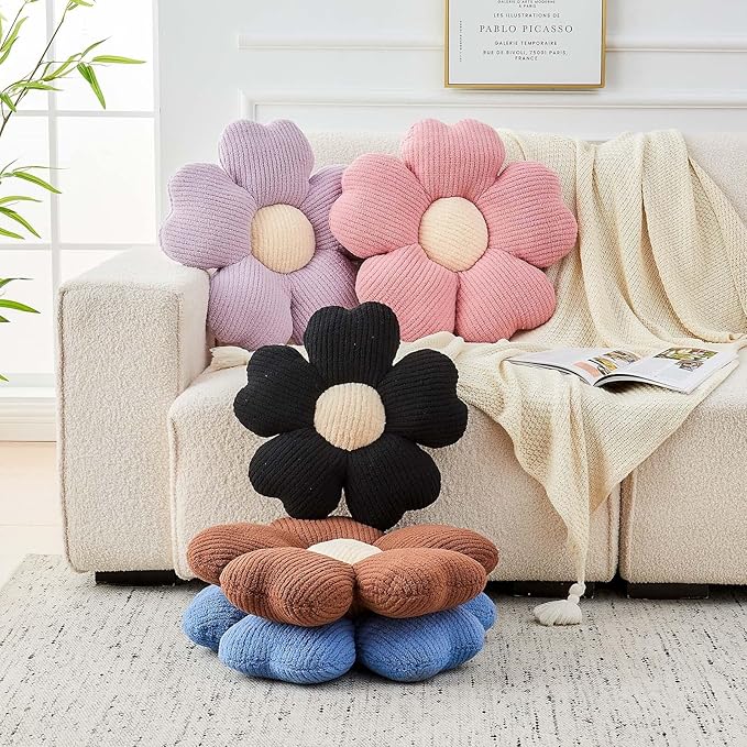 Kcvvcr Flower Throw Pillow, Cute Flower Shaped Pillow Decorative Throw Pillow for Bed Couch, Soft Daisy Pillows Floor Seating Cushion Cushions (14.9 Inch Blue)