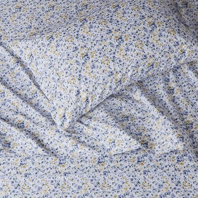 Amazon Basics Lightweight Super Soft Easy Care Wrinkle Free Microfiber 3 Piece Bed Sheet Set with 14-Inch Deep Pockets, Twin, Blue Floral, Floral, Kids, Men & Women Bedding