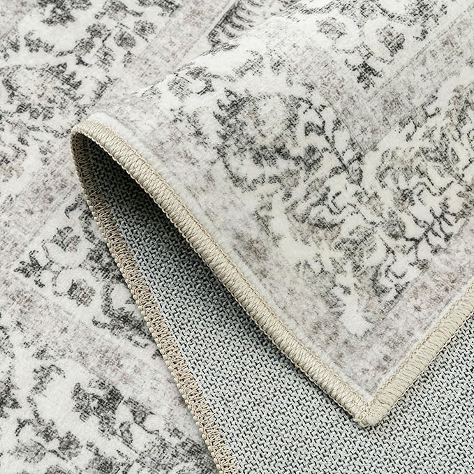 Black Area Rug 6x9 Machine Washable Vintage Living Room Distressed Non Slip Carpet Traditional Indoor Bedroom Retro Floral Accent Throw Large Rug for Office Kitchen Dining Room