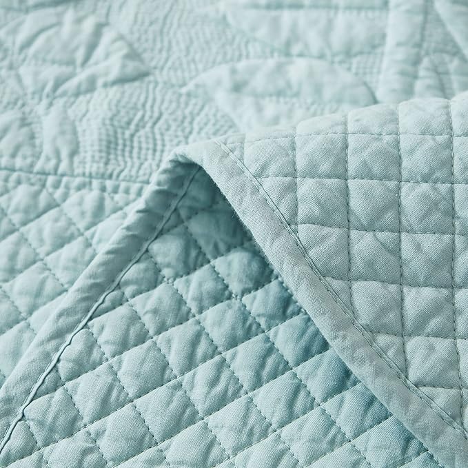 MarCielo 3-Piece 100% Cotton Oversized Bedspread Lightweight Quilt Coverlet Embroidery Farmhouse Bedding Set T0 (Aruba Blue, Oversized Queen (100"x106"))