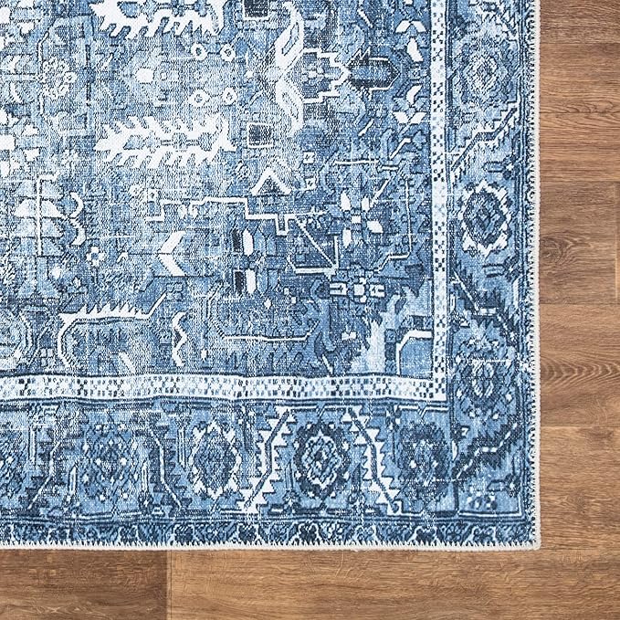 Bloom Rugs Washable Non-Slip 8' x 10' Rug - Blue Traditional Area Rug for Living Room, Bedroom, Dining Room, and Kitchen - Exact Size: 8' x 10'