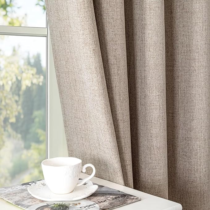 100% Blackout Curtains 96 Inches Long 2 Panels Set, Linen Curtains for Living Room, Black Out Thermal Insulated Grommet Drapes Bedroom Luxury Decor Privacy(52W × 96L inch, Linen)