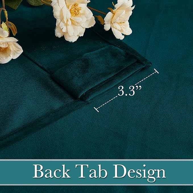 RYB HOME Velvet Curtains 90 inches Length, Back Tab & Rod Pocket Soft Fabric Curtains & Drapes for Bedroom Room Divider, Peacock Blue, W 62 x L 90, 2 Panels Set