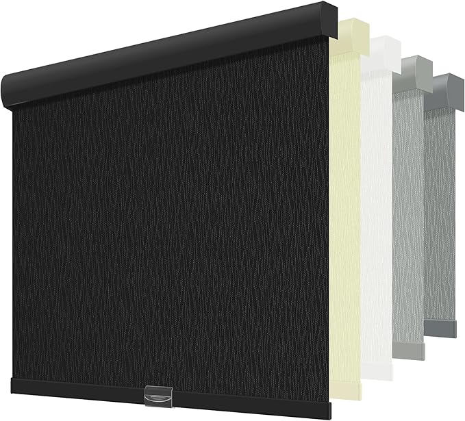ChrisDowa Cordless Blackout Roller Shades for Windows, Striped Free-Stop Window Blinds with Privacy, Thermal Insulated Window Shades for Home, Office and Door. Black, 50" W x 72" H