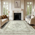 vivorug Sage Green 5x7 Area Rugs - Ultra-Thin Washable Rug with Non-Slip Backing, Ideal for Living Room, Bedroom, Kitchen Floor Carpet - Vintage Floral, Easy Clean, Durable, Low Pile