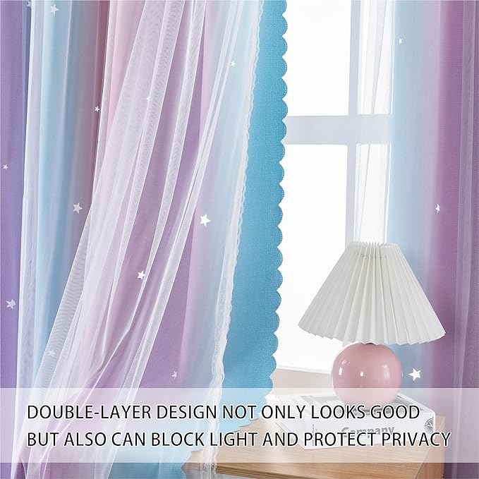 XiDi Pink & Purple Curtains, Unicorn Wall Decals for Kids & Toddler Rooms, 108 Inches Long, 52 Inches Wide