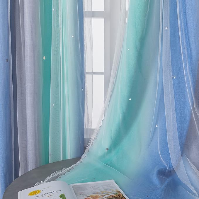 XiDi Curtains for Bedroom Decor, Rainbow BluGrenGrey-34-54
