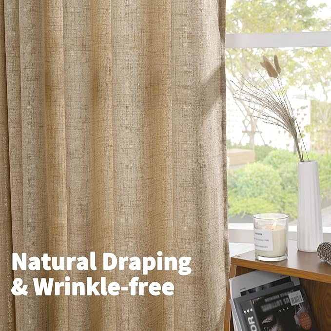 YoungsTex Burlap Linen Curtains 78 Inch Length for Living Room, Light Filtering Semi Sheer Window Drapes with Bronze Grommet Privacy for Farmhouse Bedroom, 52 x 78 Inch, 2 Panels