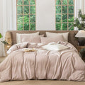 MooMee Striped Duvet Cover Set 100% Washed Cotton Linen Like Textured Breathable Durable Soft Comfy (Orange White Wide Stripes, Palatial King/Oversized King 120"x98")