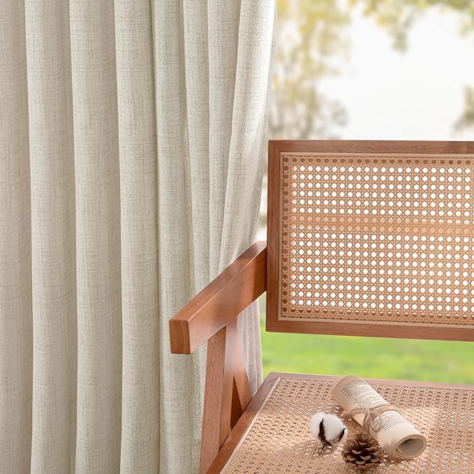 YoungsTex Linen Kitchen Window Curtains 48 Inch Length with Grommet, Short Light Filtering Drapes Semi Sheer Privacy for Bathroom Cafe Window, 34 x 48 Inch, 2 Panels