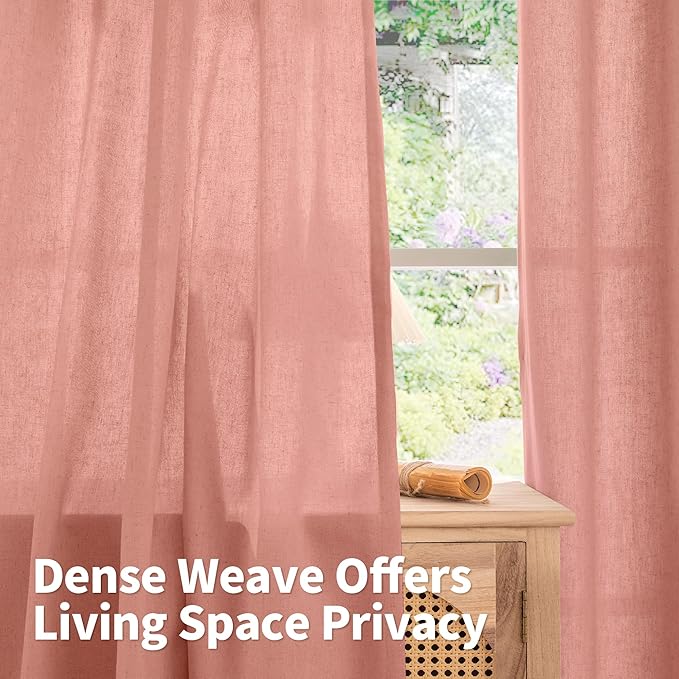 YoungsTex Dusty Rose Pink Linen Curtains for Living Room 84 Inch Length 2 Panels, Blush Peach Semi Sheer Drapes with Grommet Light Filtering Window Treatments for Bedroom, 52 X 84 Inch