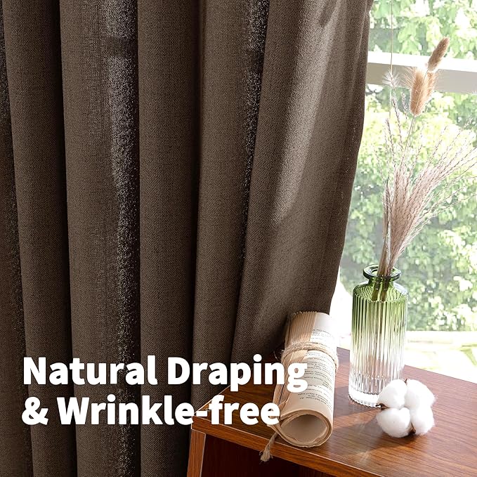 YoungsTex Brown Linen Curtains 36 Inch Length, Short Light Filtering Drapes with Bronze Grommet Privacy for Kitchen Cafe Bathroom Window, 42 x 36 Inch, 2 Panels