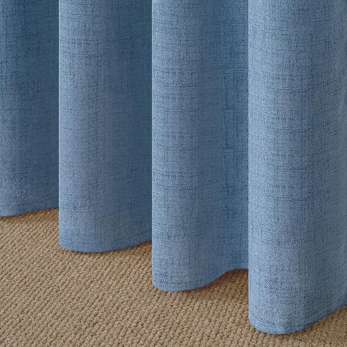 YoungsTex Denim Blue Linen Curtains 90 Inch Length for Living Room, Light Filtering Semi Sheer Window Drapes with Bronze Grommet Privacy for Office Bedroom, 52 x 90 Inch, 2 Panels