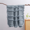 Ultra Soft Pre-Washed Quilted Throw Blanket, Ruffle Fringed Dark Blue Decorative Throw, Stone Washed Chic Rustic Blanket for Sofa Couch Bed Chair, 50"x 60"