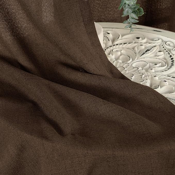 YoungsTex Brown Linen Kitchen Curtains 40 Inch Length with Grommet, Short Drapes Light Filtering Semi Sheer Fall Decor for Cafe Bathroom Window, 42 x 40 Inch, 2 Panels