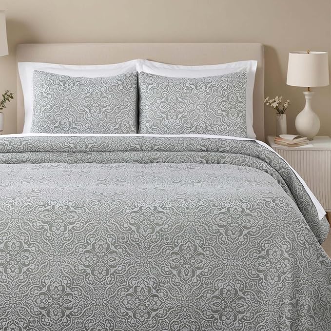 Superior 3 Piece Bedspread Set, Home Bed Decor, Decorative Bed Spread, 2 Pillow Shams, Medium Weight Blanket, Floral Matelasse Coverlet, Bedding Essentials, Enzy Collection, King, Sage