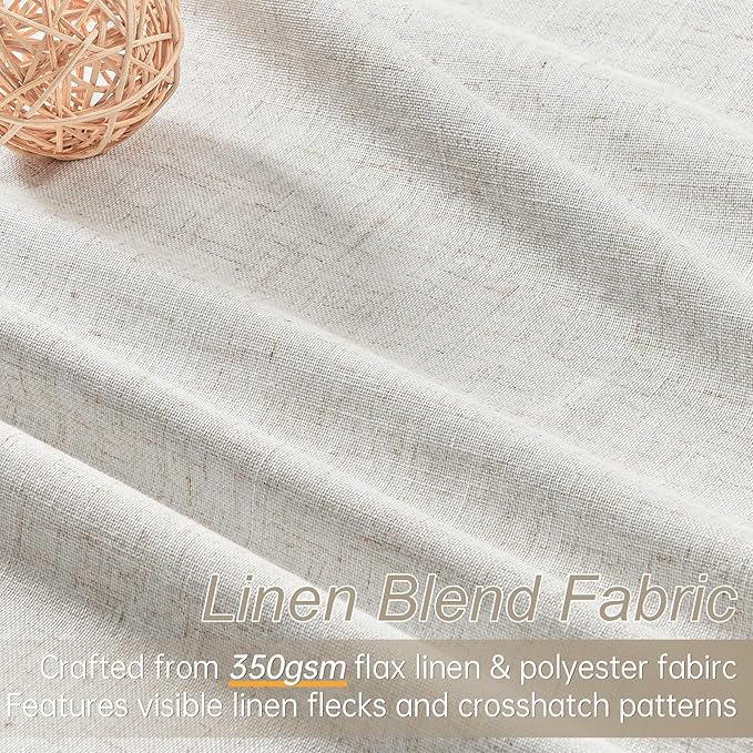 Topfinel 63 Inch Length Blackout Linen Curtains, Pinch Pleat Back Tab Pleated Farmhouse Short Room Darkening Uv Blocking Cute Curtains for Small Window Bedroom Nursery with Clips, Ivory Off White