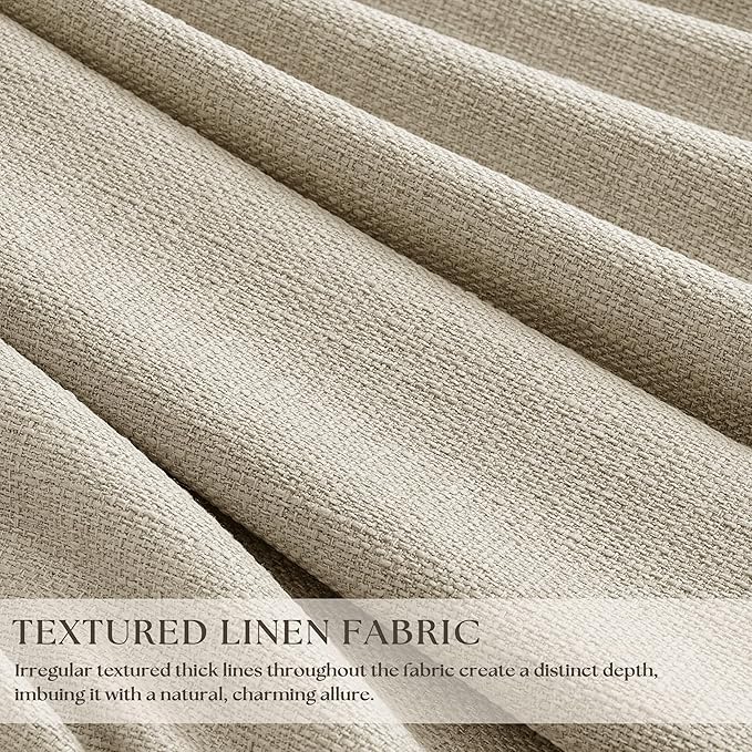 Pinch Pleated Blackout 96 Inch Bedroom Curtains 70 Inch Wide Linen Dual Layer Soundproof Farmhouse Window Curtains for Living Room Hooks Rings Back Tab 100% Black Out Drapes Beige Oatmeal 1 Panel