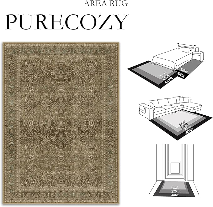Brown 3x5 Area Rug Washable Vintage Carpet for Entryway Office Soft Retro Floral Kitchen Low Pile Thin Door Mat Non Slip Traditional Distressed Rug for Bathroom Bedroom Dining Living Room