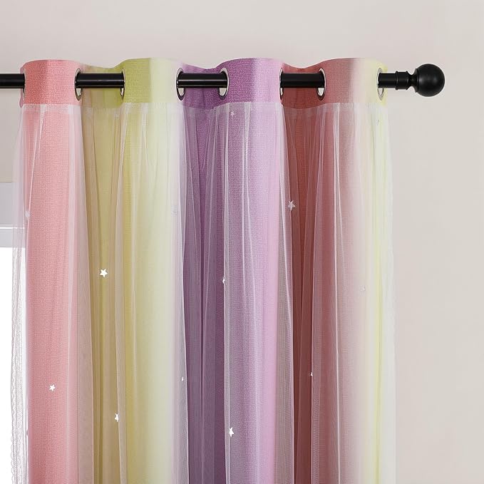 XiDi Curtains for Bedroom Decor, Rainbow Pink PurpleYellow34/45/1
