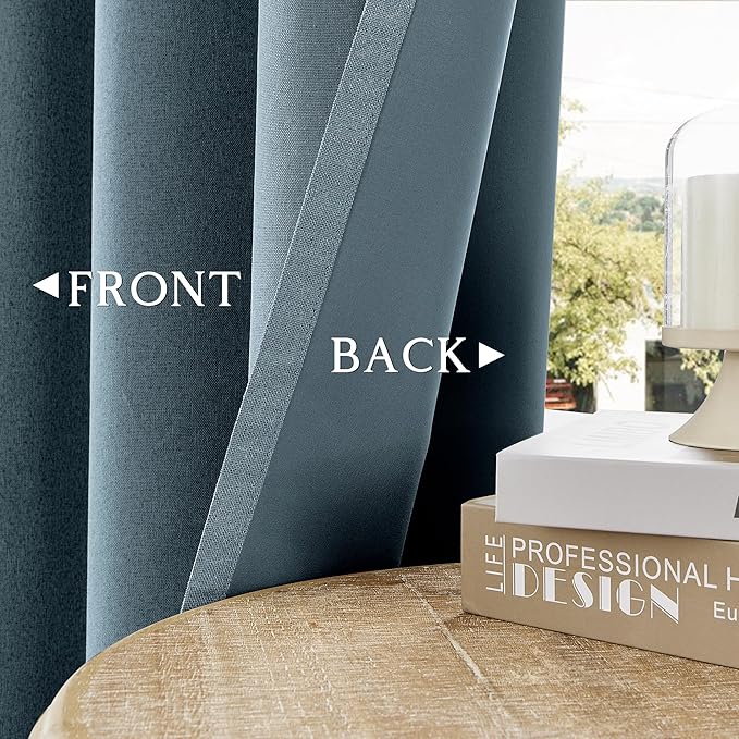 ChrisDowa 100% Blackout Blue Solid Curtains 120 Inches Long 2 Panels for Bedroom Living Room,Farmhouse Room Darkening Thermal Insulated Soundproof Grommet Top Window Treatment Drapes,52x120