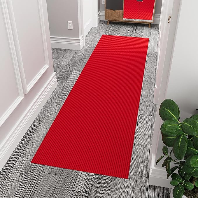 Ottomanson 2' x 8' Hallway Runner with Scraper Pile - Extra Durable Non-Slip Rug Mat for Indoor & Outdoor Use - Ideal for Kitchen, Entryway, Patio & Garage - High-Traffic Carpet, Red