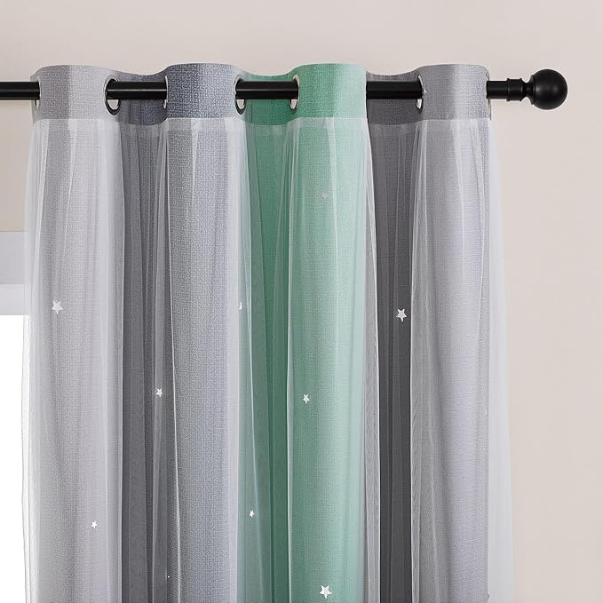XiDi Curtains for Bedroom Decor, Rainbow Green LightgreyGrey52/45/1