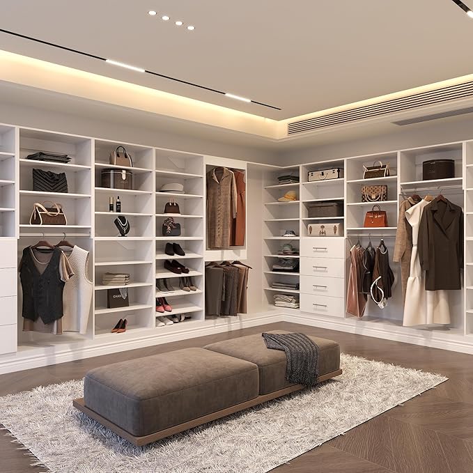 Medium Double Hanging Closet Unit, Modular Closet System, Wood Closet System Organizer with Storage for Walk In Closets, Clothing Rack Closet for Hanging Clothes, Bedroom, White, 22.5"W