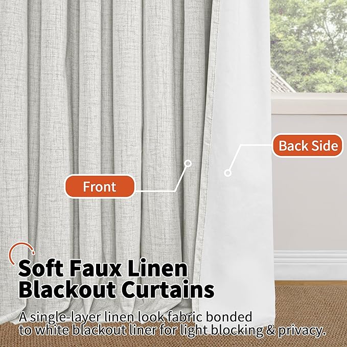 40 Inch Length Linen Blackout Curtains for Short Cafe Window, Thermal Insulated Light Blocking Soundproof Privacy Burlap Curtains 2 Panels, Each 38 Inch Wide Light Grey