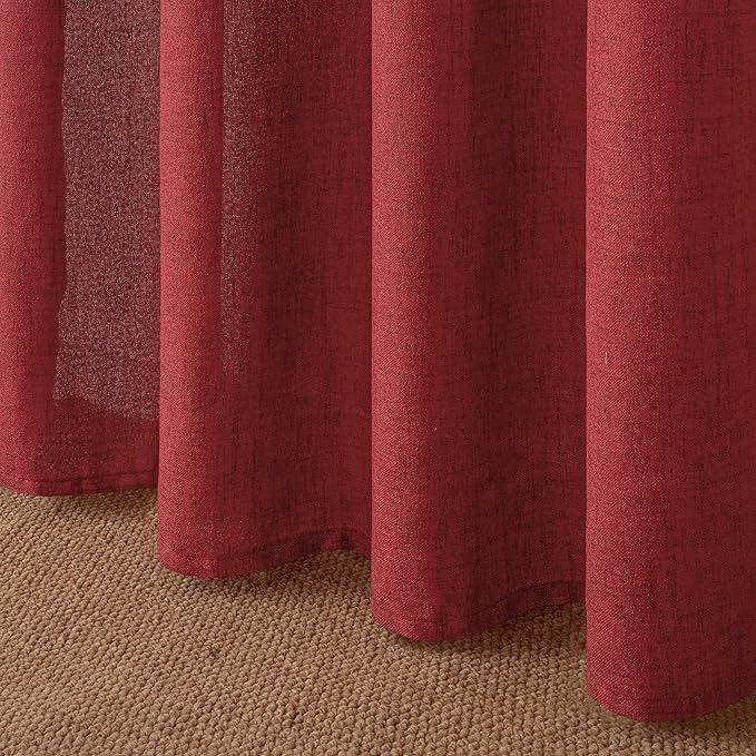 YoungsTex Red Linen Curtains 95 Inch Length for Living Room, Extra Long Light Filtering Drapes with Bronze Grommet Privacy for Dining Bedroom, 52 x 95 Inch, 2 Panels