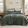 Bedsure Velvet Quilt Queen Size Set - Lightweight Velvet Comforter Queen, Luxury Bedspread Coverlet, Ultra-Soft Winter Bedding Set with 2 Pillow Shams, 90"x96", Olive Green