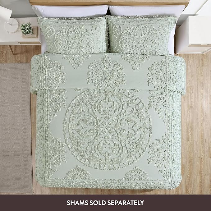 Beatrice Home Fashions Medallion Chenille Bedspread, King, Sage