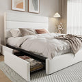 Allewie Modern Full Size Platform Bed Frame with 4 Storage Drawers and Velvet Upholstered Headboard, Wooden Slats Support, Upholstered Mattress Foundation/No Box Spring Needed/Easy Assembly, White