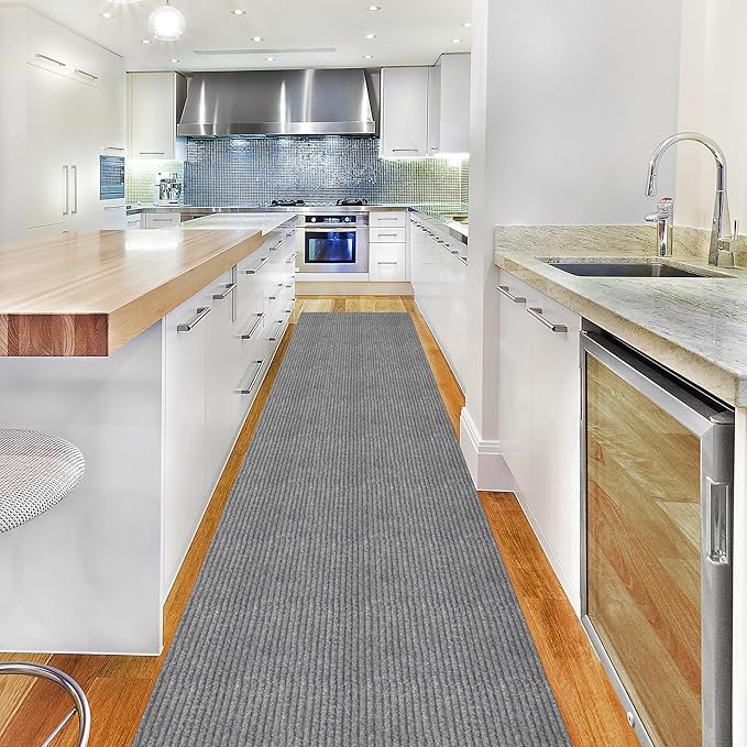 Ottomanson 2'7" x 11' Hallway Runner with Scraper Pile - Extra Durable Non-Slip Rug Mat for Indoor & Outdoor Use - Ideal for Kitchen, Entryway & Garage - High-Traffic Carpet, Gray