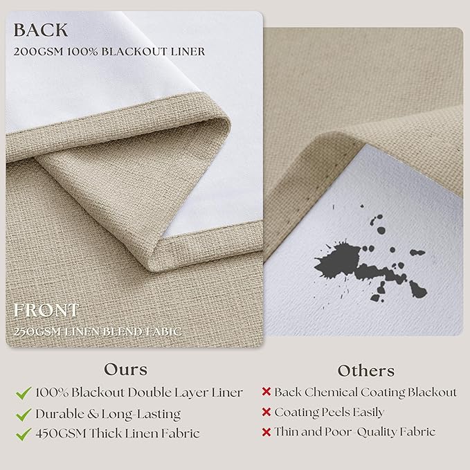 70 Inch Extra Wide 100% Blackout Curtain 84 Inches Long for Living Room Pinch Pleated Thick Linen Oatmeal Beige Thermal Drapes Back Tab Room Darkening Black Out for Bedroom Large Window 70x84 1 Panel