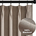 Topfinel Greige 90 Inches Long Blackout Natural Linen Curtains for Bedroom, Chocolate Brown Pinch Pleat Sound Blocking Curtains, Neutral Farmhouse Lined Drapes 2 Panels for Living Room Sliding Door