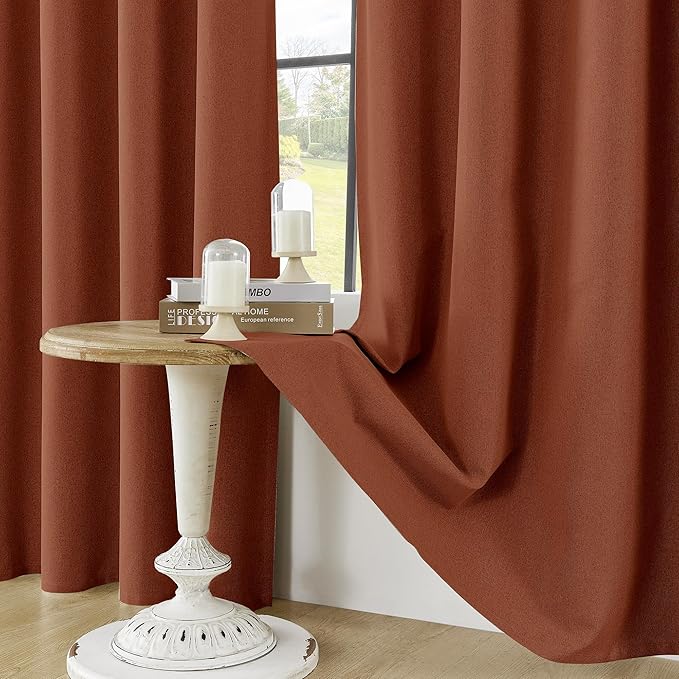ChrisDowa 100% Blackout Terracotta Solid Curtains 108 Inches Long 2 Panels for Bedroom Living Room,Farmhouse Room Darkening Thermal Insulated Soundproof Grommet Top Window Treatment Drapes,52x108