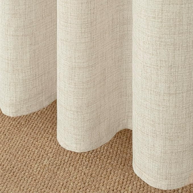YoungsTex Short Linen Semi Sheer Curtains 45 Inch Length 2 Panels, Light Filtering Textured Window Drapes with Bronze Grommet for Kitchen Living Room Windows, 42 x 45 Inch