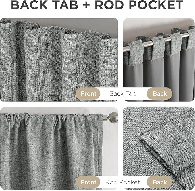 Joydeco Blackout Curtains for Bedroom - 84 Inch Long 100% Light Blocking 2 Panels Light Grey Drapes, Thermal Insulated Room Darkening Curtains, Linen Textured for Living Room, Rod Pocket & Back Tabs