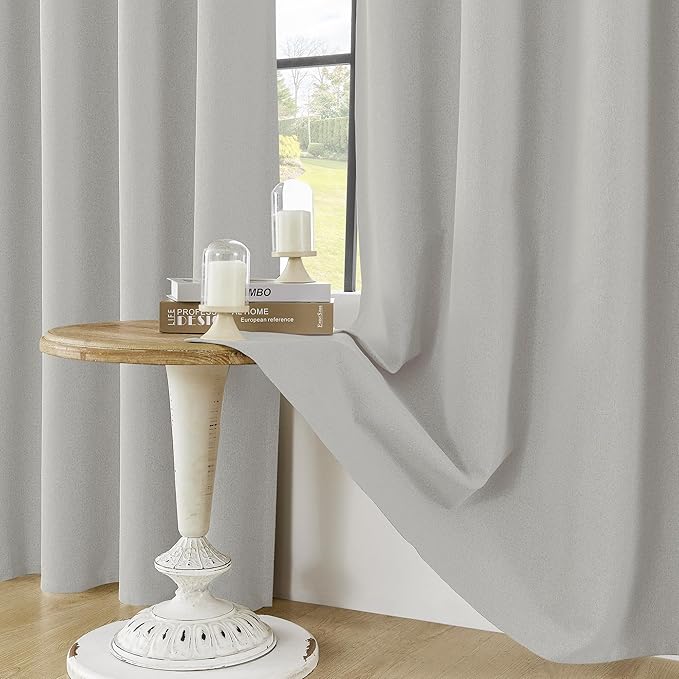 ChrisDowa 100% Blackout Light Grey Solid Curtains 96 Inches Long 2 Panels for Bedroom Living Room,Farmhouse Room Darkening Thermal Insulated Soundproof Grommet Top Window Treatment Drapes,52x96