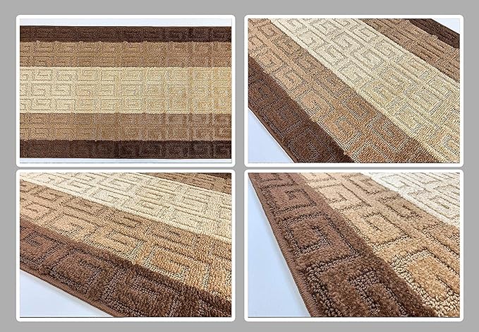 Custom Length Hallway Runner Rug,Slip Resistant,Meander Brown, 26 Inch X 6 feet, Sold and Priced Per Foot