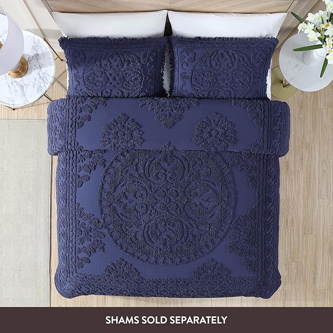 Beatrice Home Fashions Medallion Chenille Bedspread, Twin, Navy