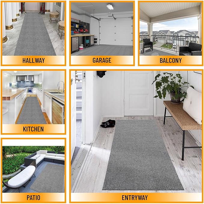 Ottomanson 3'11" x 10' Hallway Runner with Scraper Pile - Extra Durable Non-Slip Rug Mat for Indoor & Outdoor Use - Ideal for Kitchen, Entryway & Garage - High-Traffic Carpet, Gray
