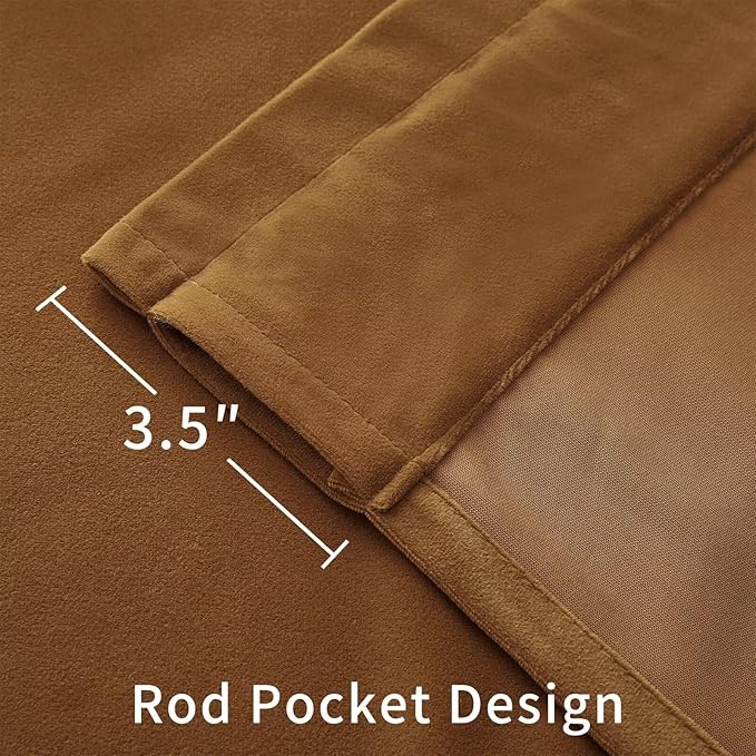 Joydeco Camel Brown Velvet Curtains 90 inch Length 2 Panels, Luxury Blackout Rod Pocket Thermal Insulated Window Curtains, Super Soft Room Darkening Drapes for Living Room Bedroom,W52 x L90 inches