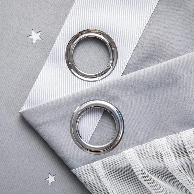 Star Blackout Curtains for Bedroom & Kids Room, Double Layer, 96 Inches Long, Grey