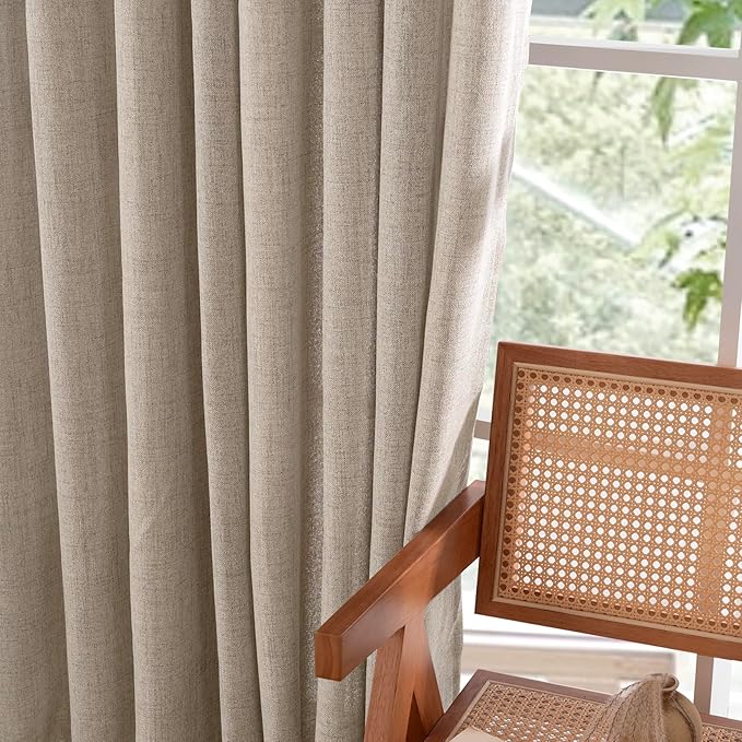 YoungsTex Short Linen Curtains 45 lnch Length, Semi Sheer Drapes with Bronze Grommet Ligth Filtering for Kitchen Bathroom Living Room Windows Lightweight, Dark Oatmeal, 2 Panels, 42 X 45 Inch