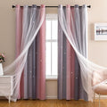 XiDi Dream Star Blackout Curtains for Kids Rooms Girl Princess Curtain for Daughter Bedroom Window (Pink Grey, W34 X L84)